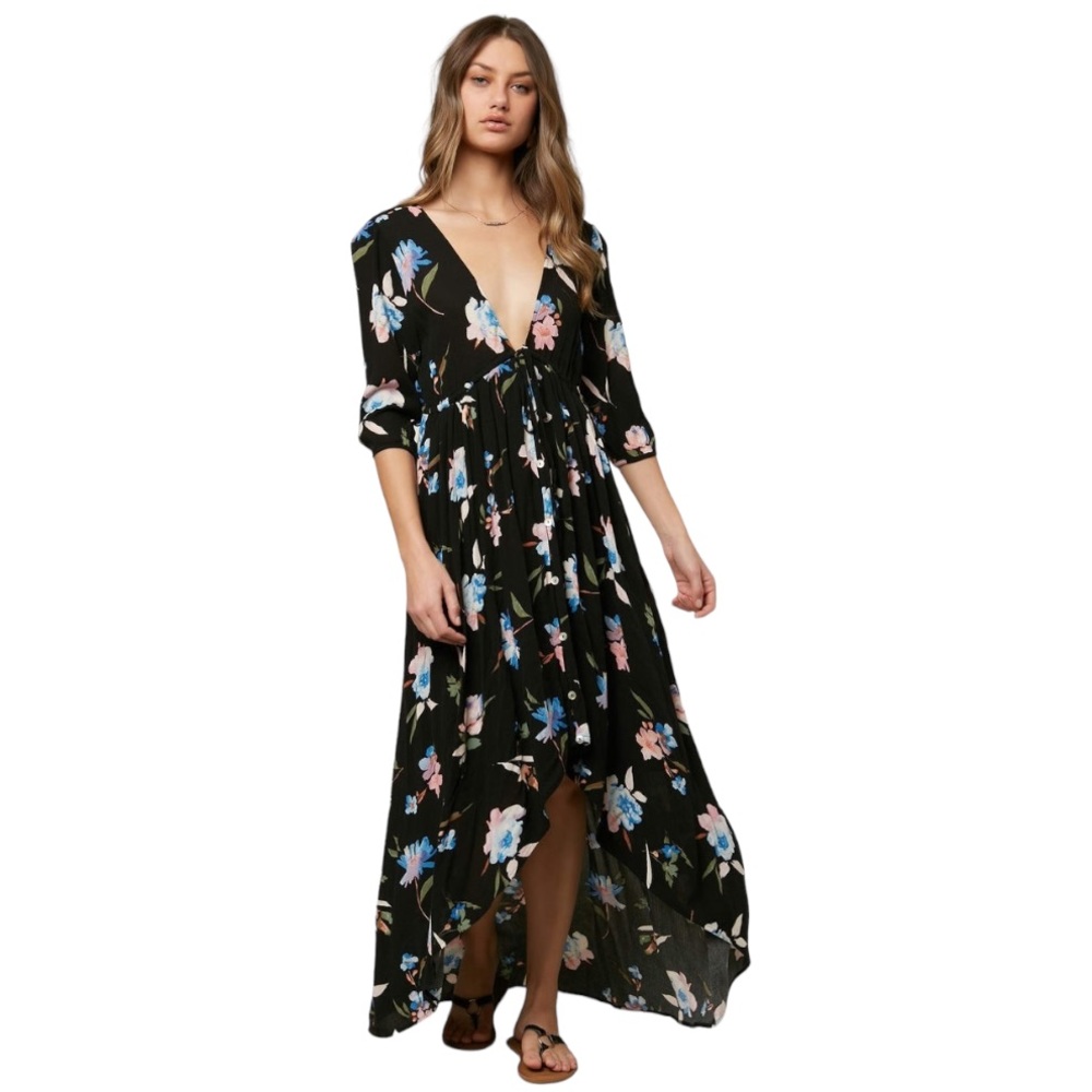 NWT O’Neill Boyce Maxi Dress UPC: 194109459613 Size Small Black Floral
